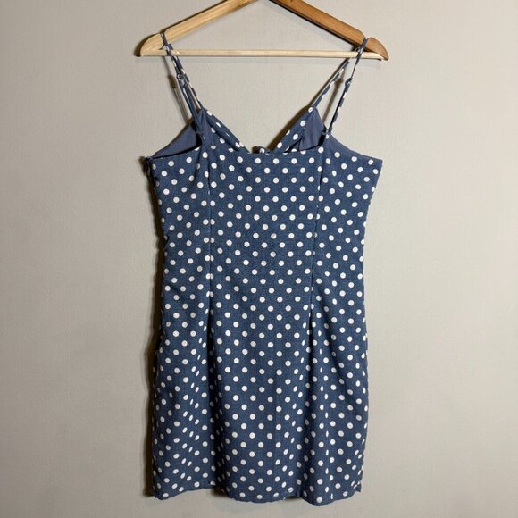 Paper Crane Polka Dot Bodycon Mini Dress Women's Medium Blue White Pin-Up Retro - Picture 8 of 14